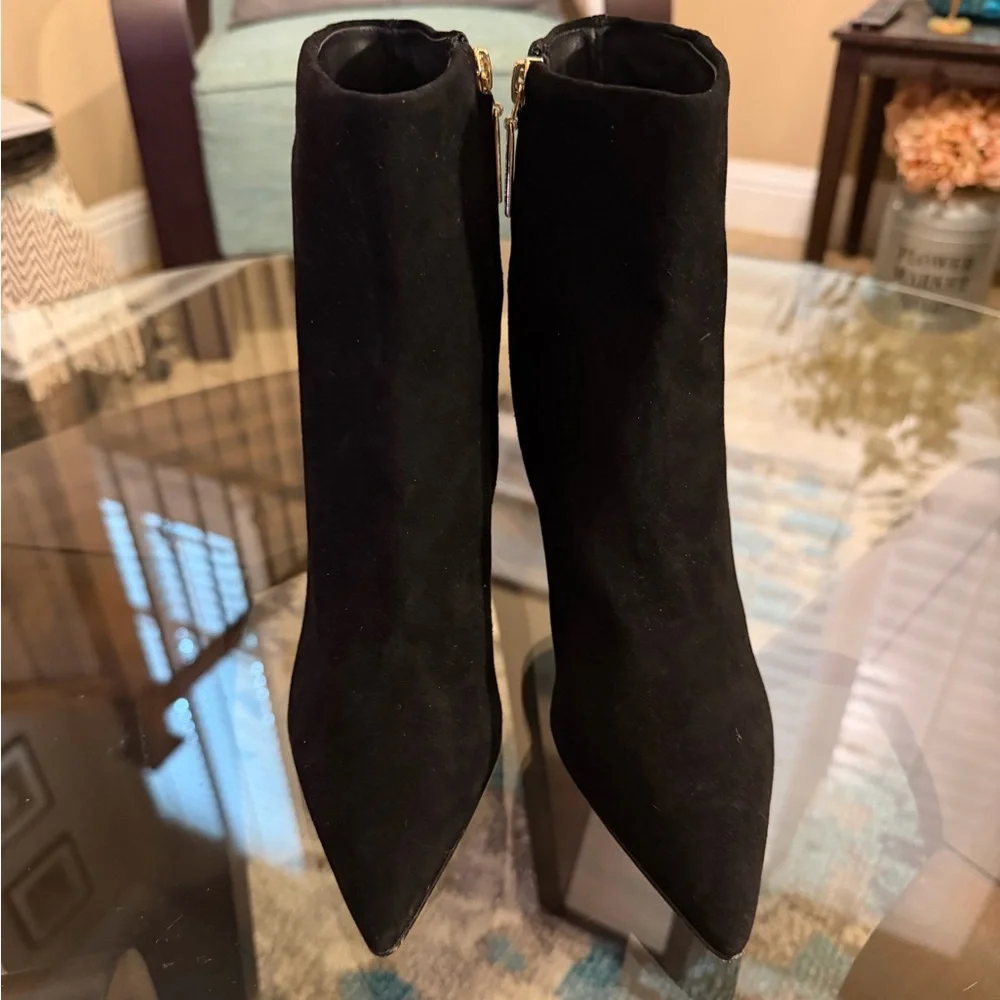 Larroude Black Suede Pointed-Toe Ankle Boots